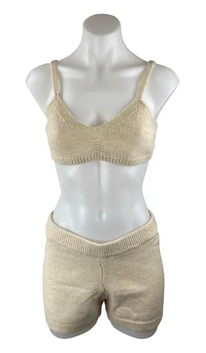 Princess Polly Beige Cream Knit Sleeveless Brami Crop Top Shorts 2 Pc Set Size S thumbnail 1