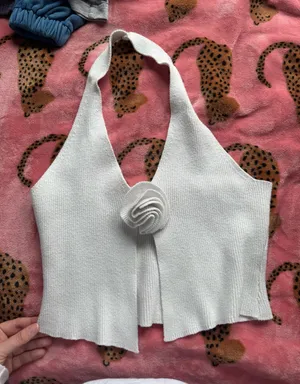 White knit top shein thumbnail 1