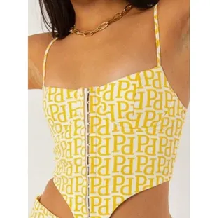 Peppermayo YELLOW AND WHITE MEADOW LOGO Bustier Top Size 2 thumbnail 1