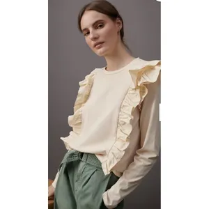 Anthropologie Karina Ruffle Top Size XL 100% Cotton Cream Ruffled Blouse Boho thumbnail 4