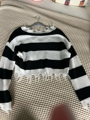 SHEIN black and white striped cropped sweater in a S #cropped #stripes thumbnail 4