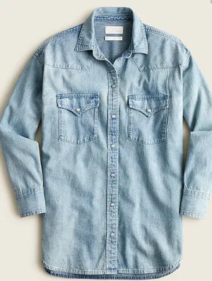 J. Crew JCrew Reimagined Western Button Down Chambray‎ Blue Long Sleeve Pearl thumbnail 1