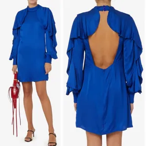 FARM RIO BRIGHT BLUE BACKLESS RUFFLED SLEEVE MINI DRESS BLUE size XL thumbnail 4