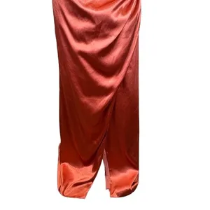 Birdy Grey‎ Anne Dress Terra Cotta Shiny Satin Strapless Maxi Bridesmaid Size XL thumbnail 3