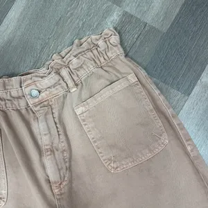 Zara High Rise Barrel‎ Leg Paper Bag Crop Jeans Baggy Beige Peach 12 thumbnail 4