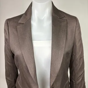 Marie Claire Paris Womens Brown One Button Notch Lapel Collar Blazer Jacket Sz S thumbnail 6