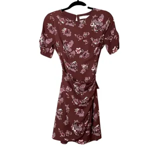 ASTR The Label Maroon Floral Wrap Front Mini Dress Womens XS Fall Boho Ruched thumbnail 2
