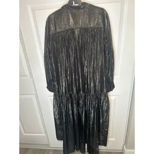 Pilcro Dress Tiered Shirtdress Medium Sheer Black Silver‎ Shimmer Long Sleeve thumbnail 6