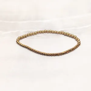 Dainty Gold Tone with Brown Gems Stretch Bracelet thumbnail 3