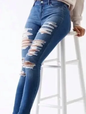 PacSun Blue Ripped High-Rise Skinny Jeans - Women thumbnail 1