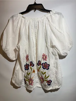 Anthropologie Embroidered Puff Sleeve Swing Blouse Boho Cotton Top Size XS thumbnail 3