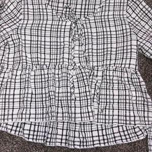 Altar'd State white and black plaid blouse with ruffle details, size S thumbnail 7