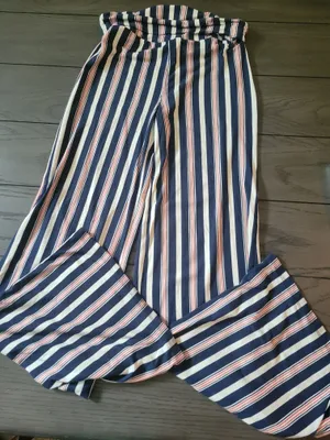 Hot Kiss Striped Wide-Leg Pants in Navy, White & Red thumbnail 1