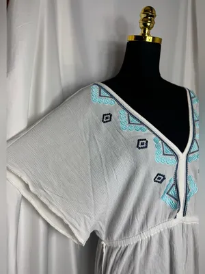 Kona Sol White Embroidered V-Neck Swim beach Cover-Up Tunic Large NWOT thumbnail 7