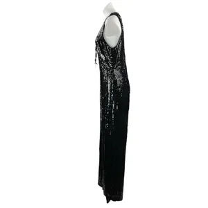 If By Sea Women's Black Sleeveless Sequin Tie Plunging V-Neck Romper Jumpsuit L thumbnail 2