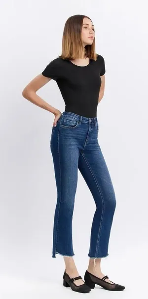 Vervet Plus 18 Jeans High Rise Raw Step Hem Crop Kick Flare Medium Wash‎ Stretch thumbnail 1