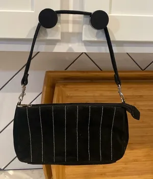 Wilsons leather Y2K 90s vintage suede pin striped black shoulder mini baguette thumbnail 1