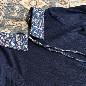 As U Wish Navy Floral Collar Mini Dress Medium Puff Sleeve Tenniscore Preppy thumbnail 3
