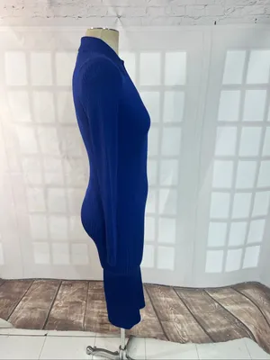 Reiss Blue Ronnie Collared Knitted Long Sleeve Ribbed Midi Bodycon Dress Size XS thumbnail 8