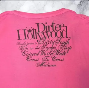 Y2K Dirty Hollywood Pink Graphic Tee Sunset Strip‎ Edgy Slogan Shirt Medium thumbnail 5