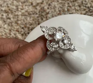 Vintage Silver Crystal Fashion Clover Ring Size 7 thumbnail 2