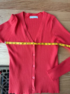 Mango Red Ribbed Fitted Button Front Cardigan Top M thumbnail 5