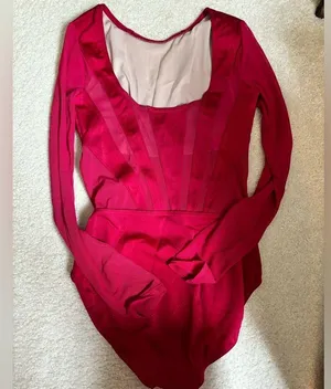 Balera Red Sparkle Leotard with Plunge Mesh Neck thumbnail 2