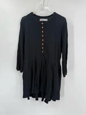 Free People Beach Blossom Black Ribbed Button Front Boho Mini‎ Dress size xs thumbnail 3
