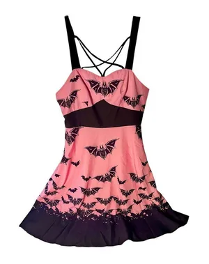 Halloween Bat Print Criss Cross High Waisted Cami Dress Size XL/10 thumbnail 1