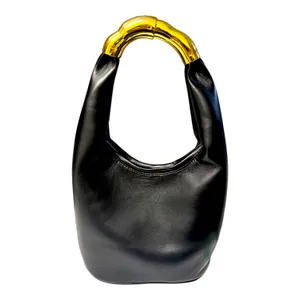 French Gilded Hard-Frame Black Vegan Leather Shoulder Bag NEW thumbnail 2