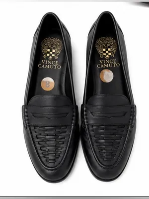 Vince Camuto Calie Black Leather Woven Penny Loafers Size 8 thumbnail 2