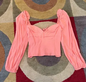 Aritzia Wilfred Novella Blouse Top Peach Pink Puff Sleeve Sweetheart Neck Small thumbnail 1