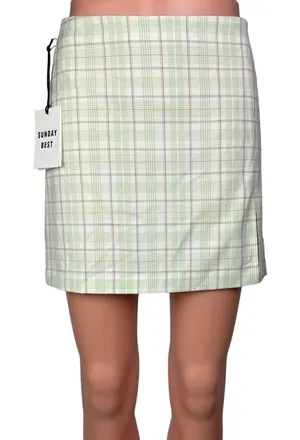 NEW Aritzia Sunday Best Tatiana Lola Green Plaid Slit Straight Mini Skirt Size 2 thumbnail 1