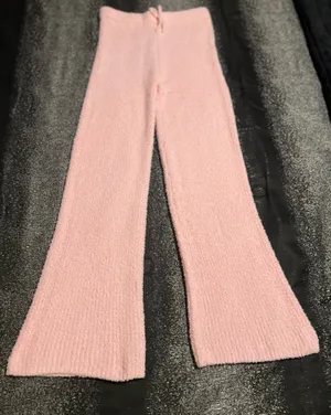 Womens XL Mini Society pink fuzzy knit flared lounge pants thumbnail 1