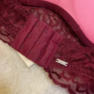 PINK Victoria’s Secret Maroon Floral‎ Lace Up Push Up Bralette Small thumbnail 3