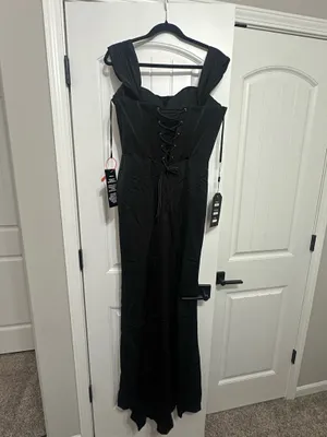 Dylan & Davids Corset Satin Formal Evening Dress in Black thumbnail 4
