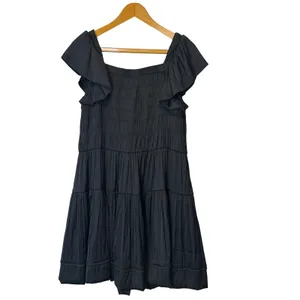 Anthropologie NWT Black Flutter Sleeve Square Neck Smocked Mini Dress Size‎ M thumbnail 4