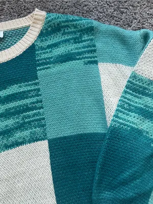 Le Lis Teal & Cream Checkerboard Crewneck Sweater thumbnail 4