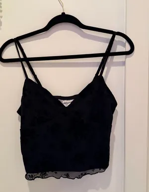No Boundaries Y2K Black Lace Mesh Lettuce Trim Floral Velvet Women's Cami Size M thumbnail 1