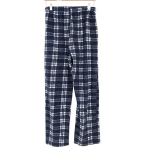 Navy Blue White Plaid Pajama Pants Cotton Blend Fleece Lounge Bottoms M/L thumbnail 3