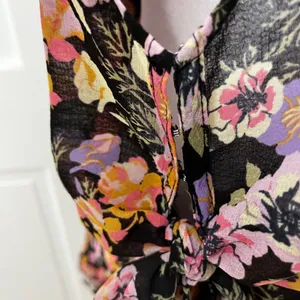Free People Maybel Sz L Black Floral Cottagecore Fairy Blouse Top‎ Ruffles Flowy thumbnail 9