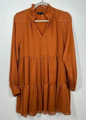 1.State Pumpkin Spice Orange Sheer Sleeve Mini‎ Dress Size Small Fall Wedding thumbnail 1