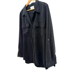 Aritzia Babaton Black Roll Tab Utility Button Down Shirt Blouse XL Quiet Luxury thumbnail 2