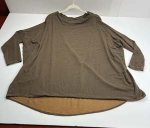 Bryn Walker Top Large Brown Houndstooth Jersey Knit Boat Neck Oversized‎ Tunic thumbnail 1