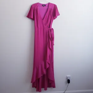 Lulu's Magenta Ruffle Maxi Wrap Dress thumbnail 2