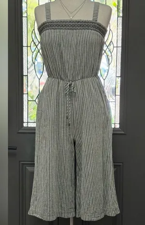 Universal Threads Striped Wide-Leg Cropped Jumpsuit with Tie Waist thumbnail 1