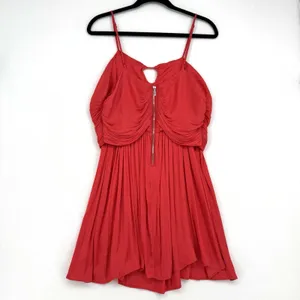 House of Harlow 1960 Dress Large Red Ruched Pleated Mini Keyhole Cocktail thumbnail 2