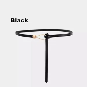 Black Trendy Knotted Skinny Thin Belt For Women Classic Solid Color Faux Leather thumbnail 7
