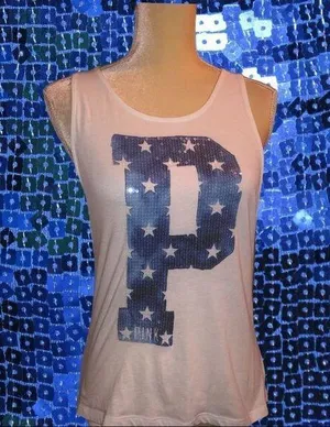 Pink brand white backless tank with logo on front thumbnail 1