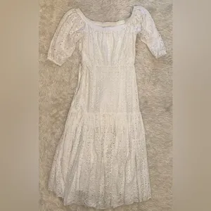 NWOT Veronica Beard Cali White eyelet off the shoulder midi Dress in White Sz 0 thumbnail 5